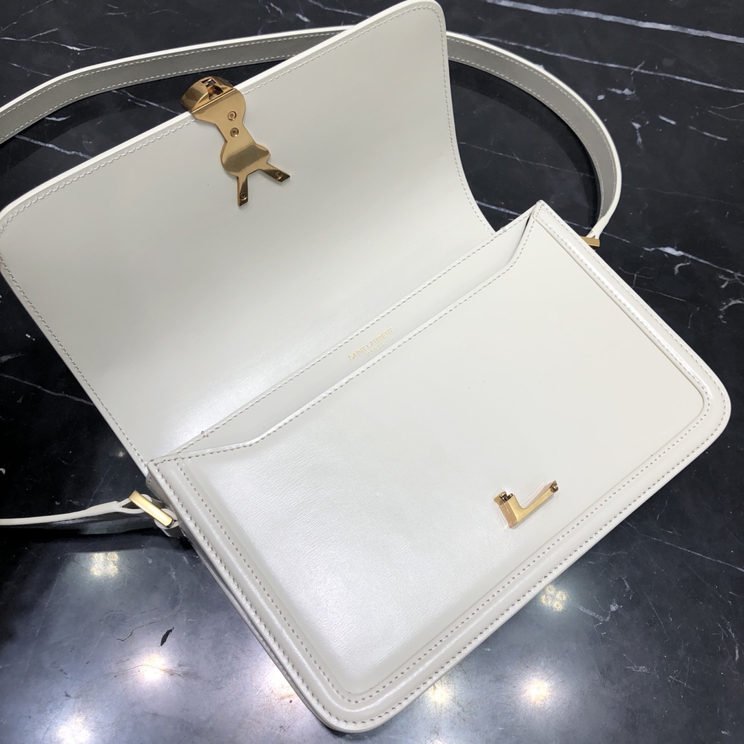 Saint Laurent Solferino Box Medium Calfskin Handbag Shoulder Bag White 634305 